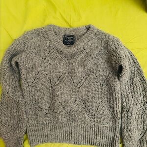 Abercrombie & Fitch Women's Heather Gray Cable-Textured Crew Sweater